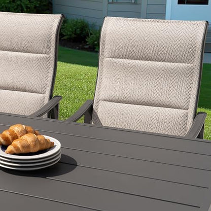 NUU GARDEN 7-Piece Outdoor Patio Dining Set - 6 Textilene Dining Chairs & 60.6" Table with Umbrella Hole, Weather-Resistant Furniture for Yard Porch Poolside Garden, Beige