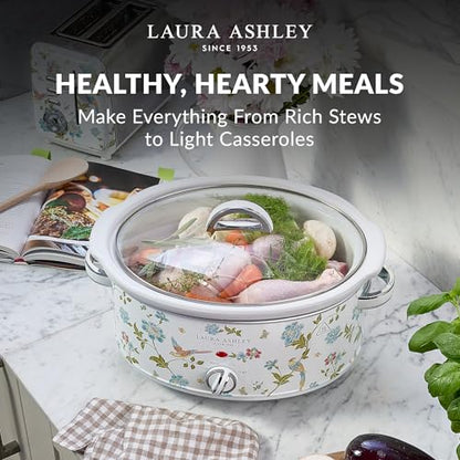 Laura Ashley Elveden White Small Slow Cookers 3.7 Quarts,Slow Cooker 3.7QT