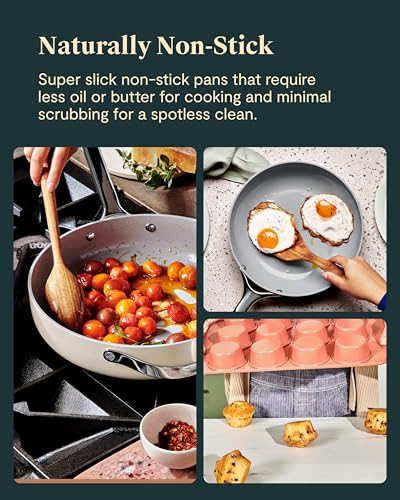 Caraway 23-Piece Nonstick Ceramic Cookware & Bakeware Set – Pots, Frying Pans, Lids, Baking Sheets, Pans, Cooling Rack & Storage – Oven Safe, Non-Toxic – Compatible with All Stovetops - Cream