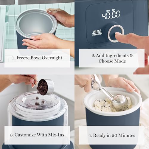 Martha Stewart Ice Cream Maker, 2 Quart Double-Insulated Freezer Bowl, Sorbet & Frozen Yogurt, Ready in 20 Minutes, Mix-Ins Chute, Easy to Clean, Indigo Blue