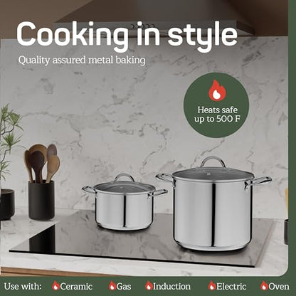 Stainless Steel Stockpot with Tempered Glass Lid 12 Quart, Durable 18/0 Stainless Steel, Impact-Bonded Base for Even Heating, Riveted Handles, Oven & All Stove Compatible, Safe Up To 500°F (260°C)