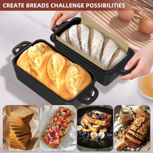 EAOENLS 9×5 Inch Cast Iron Loaf Pan with Lid, 2-in-1 Bread Baking Pans for Homemade Bread, Pre-Seasoned | Even Heat Distribution, 2 Piece Set