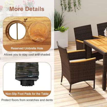 COSTWAY 9-Piece Patio Rattan Wicker Dining Set for 8 with Umbrella Hole
