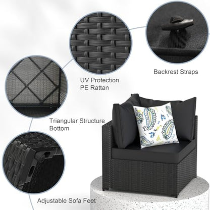 GOJOOASIS Patio Furniture Set Outdoor Sectional Sofa with Ottoman Wicker Couch Rattan Modular Seating Conversation Sets Porch Decor for Backyard, Balcony, Garden (Black)