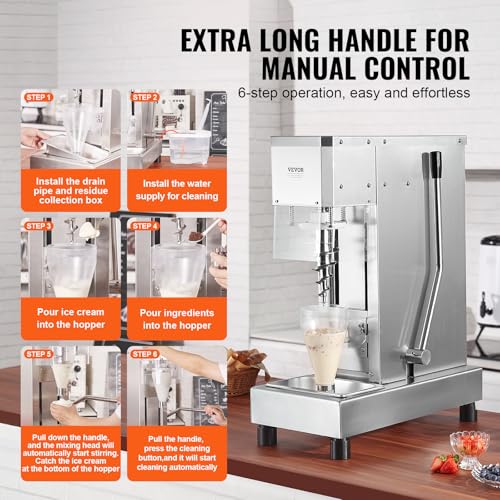 VEVOR Frozen Yogurt Blending Machine 750W, Yogurt Milkshake Ice Cream Mixing Machine 1740RPM, 304 Stainless Steel Ice Cream Shaker, Customizable with any Flavor of Ice Cream