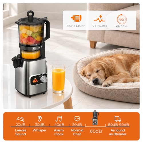 Cold Press Juicer, Slow Single Auger Juicer Machines for Fruits and Vegetables, Wide Feed Chute, Reverse Function, Easy to Clean, Quiet Home Juicer