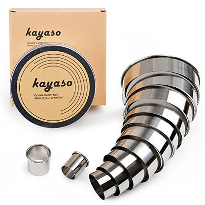 Kayaso Round Cutters in Graduated Sizes, 304 Stainless Steel, 12 Pc Set (Plain Edge)