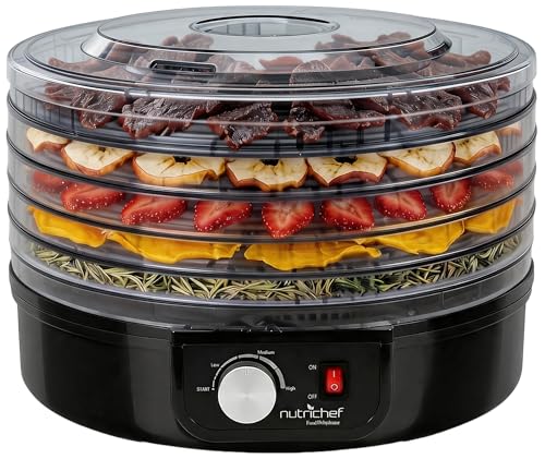 Nutrichef Electric Countertop Food Dehydrator | Professional Multi-Tier Food Preserver | Dehydrate Fish, Beef Jerky, Meats, Mushrooms, Fruits & Vegetables | 5 Stackable Trays for Easy Cleaning