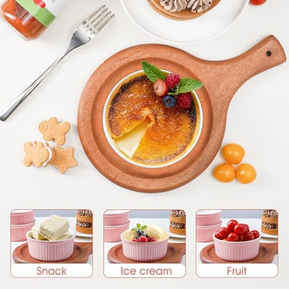 NUTRIUPS Pink Ramekins 14oz Oven Safe Set of 4, Porcelain Pudding Cups for Creme Brulee Souffle, Ceramic Ramekins Set for Baking