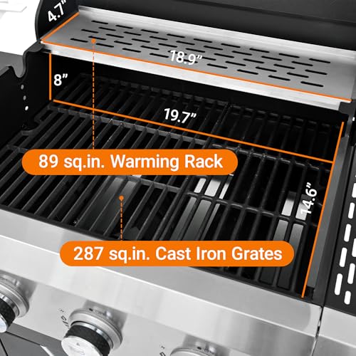 Endark 3-burner Propane Grill with a Side Burner and Grill Cover, 40,500 BTU, Stainless Steel BBQ Grill with Thermometer,Wheels, Enameled Cast Iron Grate Gas Grill, Perfect for Patio,Garden Cooking
