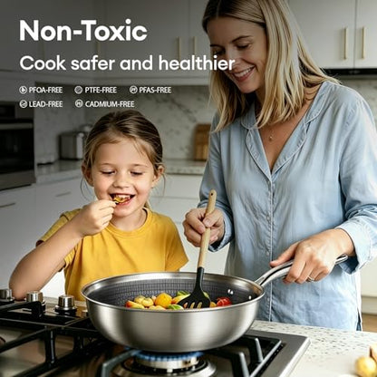 COOKER KING 7 PCS Stainless Steel Cookware Set, Pots and Pans Set Non Stick, Hybrid Cookware,Non-Stick Frying Pan, Saucepan, Saute Pan & Stockpot, Non-Toxic, Oven Safe, Induction Compatible