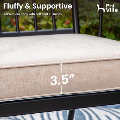 PHI VILLA 9 Pieces Outdoor Dining Set for 8, 60” Square Wrought Iron Dining Table & Heavy-Duty Steel Chairs with Cushions, Large Dining Furniture Set for Patio, Deck, Yard, Porch