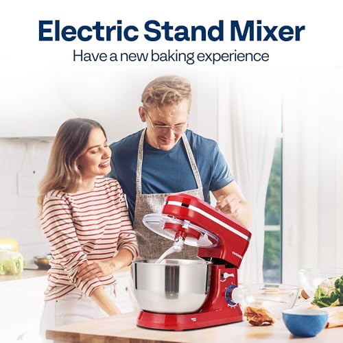 VIVOHOME 4.75 Quart Stand Mixer, 8 Speed Kitchen Electric Food Mixer, Household Stand Mixer for Baking, Cake, Bread with Beater, Dough Hook, Wire Whip and Egg Separator, Red