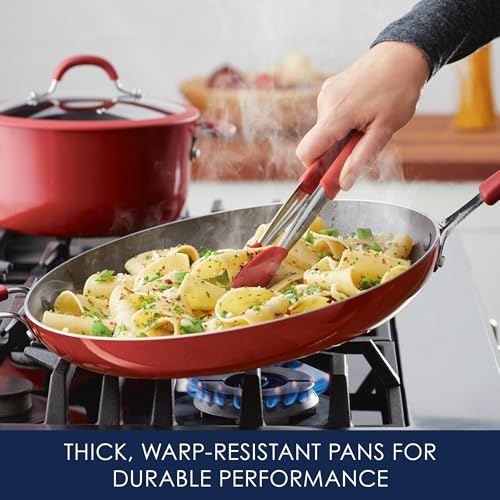 Rachael Ray Cook + Create Nonstick Frying Pan/Skillet with Helper Handle, 14 Inch - Red