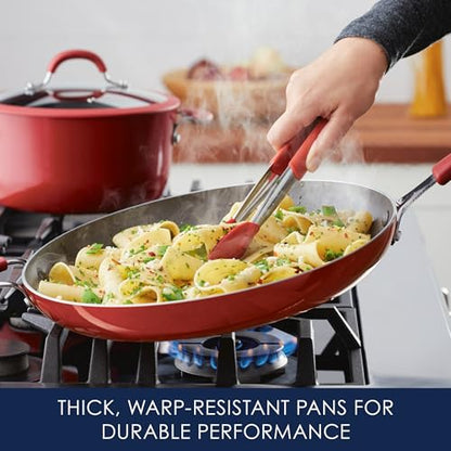 Rachael Ray Cook + Create Nonstick Frying Pan/Skillet with Helper Handle, 14 Inch - Red