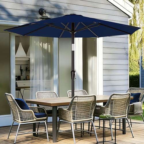 AreShark 9 FT Patio Umbrella for Outdoor, Outdoor Umbrella with Push Button Tilt and Crank, Outdoor Patio Umbrellas with 8 Sturdy Ribs for Market, Garden, Deck, Backyard, Pool (Navy)