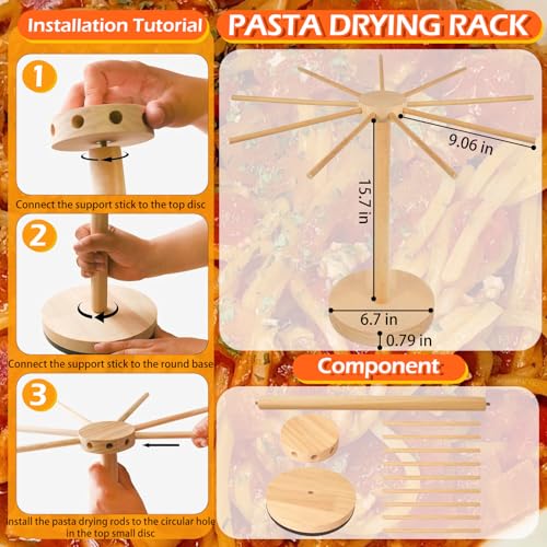 Pasta Making Tools, Pasta Making Kit, Includes Pasta Maker Machine, 1 Pasta Drying Rack, 3 Rolling Pins, 1 Gnocchi Board, 1 Dough Cutter, 1 Ravioli Cutter, 2 Pasta Stamps, 1 Silicone Dough Mat