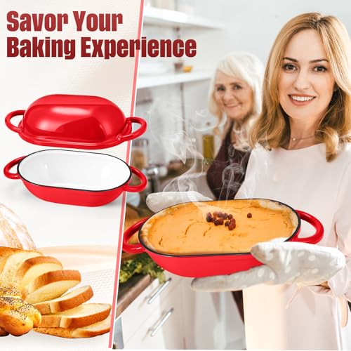 Maxdot 4qt Dutch Oven with Lid Enameled Cast Iron Sourdough Bread Pan for Baking Non Stick Single with Loop Handles for Family Homemade Breadbaking(Red)