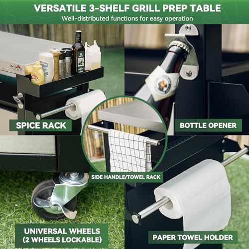 Stanbroil Rolling Outdoor Kitchen Island with Stainless Steel Table Top & Storage Cabinets, Sink&Faucet Included, Extra Large