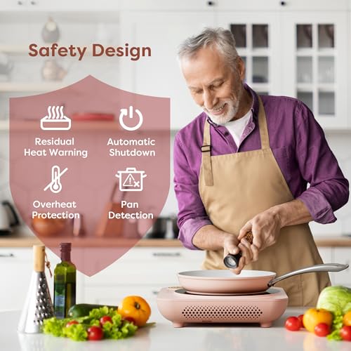 CIARRA CATIH1A-P Portable Induction Cooktop, Slim Single Electric Countertop Burner with Sensor Touch and Digital time, Pink