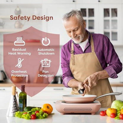 CIARRA CATIH1A-P Portable Induction Cooktop, Slim Single Electric Countertop Burner with Sensor Touch and Digital time, Pink
