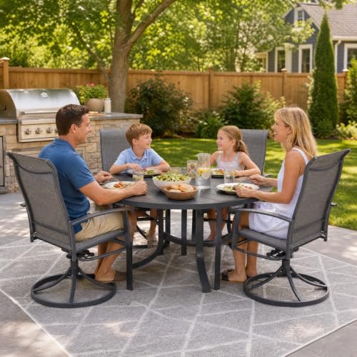 Puntogen 9 Pieces Metal Patio Dining Set with Umbrella Hole, 60" Round Patio Table and Chairs Set with 8 Swivel Chairs, All Weather Outdoor Patio Furniture
