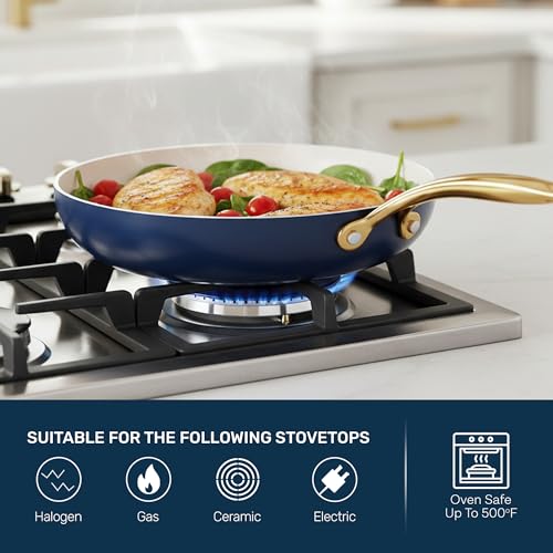 Gotham Steel 15 Pc Ceramic Pots and Pans Set Non Stick, Kitchen Cookware Sets, Pot and Pan Set, Ceramic Cookware Set, Non Toxic Cookware Set, Non Stick Pots and Pan Set, Dishwasher Safe - Navy