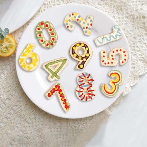 FUSOTO 9PCS Number Cookie Cutters Set, Birthday Numbers 0-8(6 Reverses to 9), Stainless Steel Cookie Cutters for Baking, Number Shaped Baking Tool for Homemaking Biscuits, Cookie, Dough
