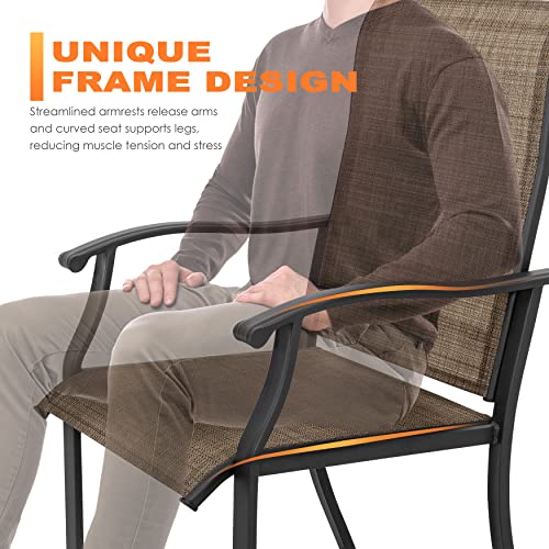 NUU GARDEN 7 Pieces Patio Dining Set, All-Weather Outdoor Furniture with 6 Textilene Dining Chairs and 61" Rectangle Metal Dining Table with Umbrella Hole for Patio Deck Garden, Black and Brown