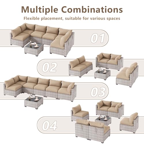LOUVIXA 7 Piece Outdoor Patio Furniture Set, Outdoor Sectional Sofa, Wicker Rattan Patio Furniture, Patio Conversation Set with Coffee Table & Cushions