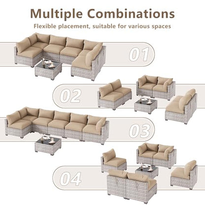 LOUVIXA 7 Piece Outdoor Patio Furniture Set, Outdoor Sectional Sofa, Wicker Rattan Patio Furniture, Patio Conversation Set with Coffee Table & Cushions
