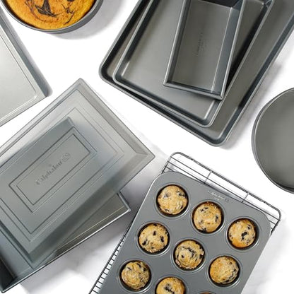 Calphalon Titan 10-Piece Nonstick Bakeware Set, Baking Sheet Set, Steel Core PFA-Free Nonstick Coating, Oven Safe, Includes Sheet Pans, Muffin Pan, Round Cake Pans, Loaf Pan and Cooling Rack - Silver