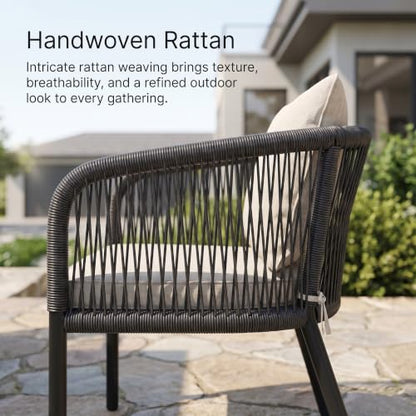 DIFY 5 Piece Patio Dining Set, 38" Square Table & Wicker Chairs, Walnut
