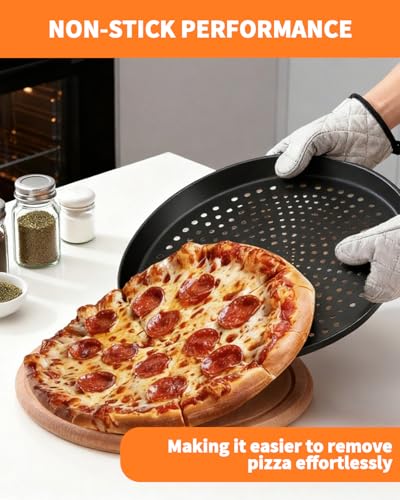 OXDFK 12-Inch Nonstick Pizza Pan with Holes, Perforated Carbon Steel Pizza Tray for Oven, Round Bakeware Pizza Tray for Home Restaurant Kitchen