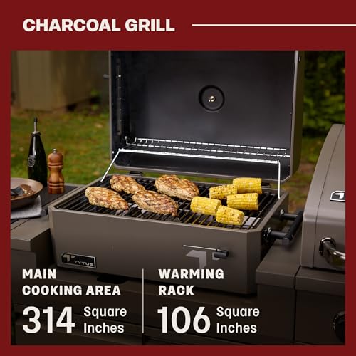 Tytus Anaheim 4-Burner Gas Grill with Two Prep Carts, Charcoal Grill, and Gas Griddle with Cover - Modular Outdoor Kitchen, Quick Assembly, Outdoor Cooking, Kitchen Island for BBQ