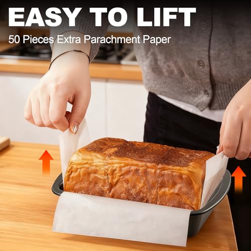 Loaf Pan with Liners Set, 2-Pack Nonstick 10 x 5 Inch Bread Pan and 50 Loaf Liners for Homemade Oven Baking - Rectangular Baking Tray for Kitchen Home Baker Make Sourdough Banana Sandwich Bread
