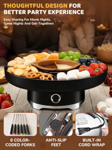 LUSHYUM Electric Chocolate Fondue Pot Set, 4-Cup Chocolate, Rotating Tray