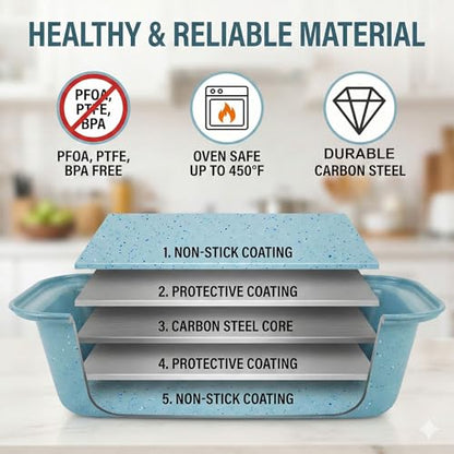 Proigtz 3-Piece 9x4 Inch Nonstick Loaf Pan Set, Carbon Steel Bread Baking Pans for Sourdough & Banana Bread, 450°F Oven Safe, Easy Release & Quick Cleanup