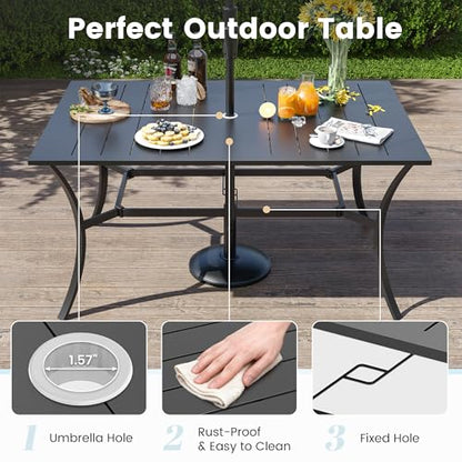 VONZOY 7 Pieces Patio Dining Set, Patio Outdoor Furniture Set of 6 Patio Swivel Dining Chairs and Patio Spliced Rectangular Tabletop with Umbrella Hole, for Deck, Backyard, Poolside & Garden