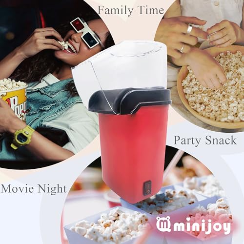 Mminijoy Hot Air Popcorn Maker Popcorn Machine Popcorn Popper, Small Oil-Free Electric Air Popper with Measuring Scoop, 3-Min Fast Popping for Home Movie Nights & Snacks