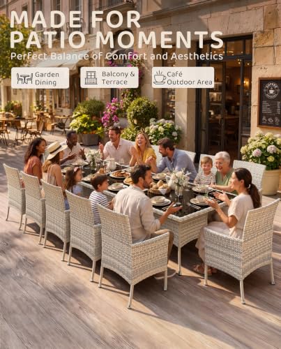 15-Piece Patio Dining Set, 3 Tempered Glass Tables & 12 Wicker Chairs