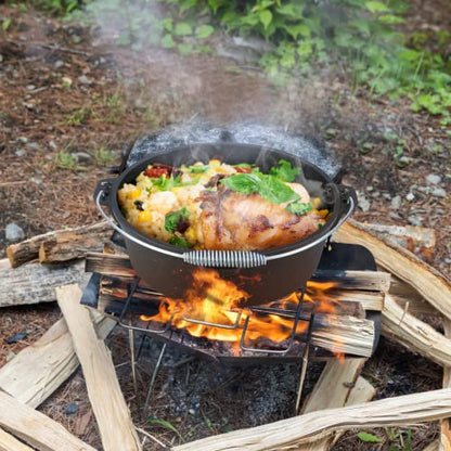 LIFERUN Dutch Oven Pot with Lid, 12 Quart Cast Iron Dutch Oven, without Feet, with Stand & Spiral-shaped Handle, Cast Iron Pot for Outdoor & Indoor, black