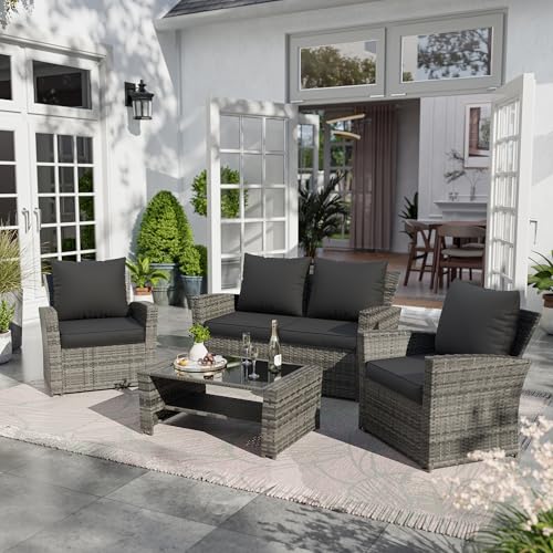 UDPATIO Outdoor Cushions for Patio Furniture, 4'' Replacement Cushions for Outdoor Furniture, Set of 4 Water-Resistant Outdoor Sectional Cushions for Sofa Couch Chair (Black)