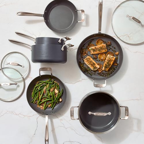 All-Clad HA1® Ceramic Nonstick, 10 Piece Cookware Set - Oven Safe up to 450° & Compatible with All Stovetops (Gas, Electric & Induction), Light Grey