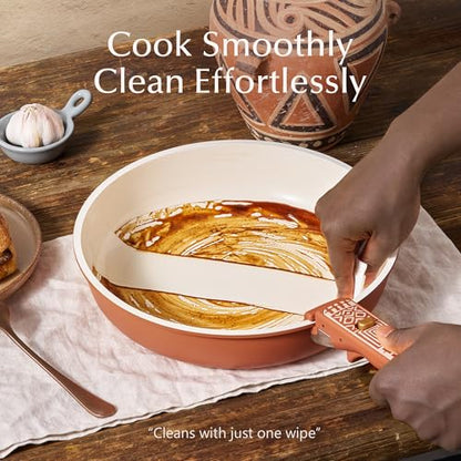 CAROTE 21-Piece Ceramic Cookware Set, Nonstick Pots and Pans Set with Detachable Handle, Non-Toxic Kitchen Cooking Set, Induction Compatible, Dishwasher & Oven Safe, Terracotta