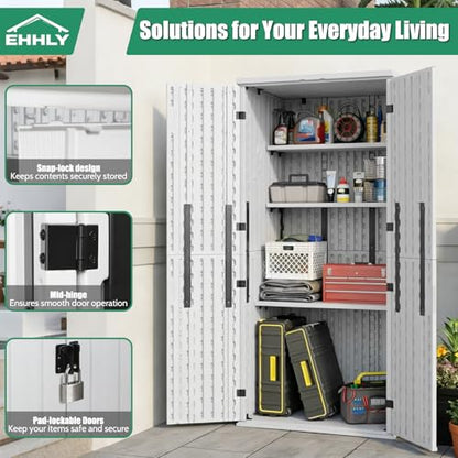 EHHLY Heavy Duty Tall Storage Cabinet Outdoor Weatherproof, 28 Cuft Garage Storage Cabinet with 4 Adjustable Shelves, Lockable Kitchen Pantry Closer Organizer, 31Wx23Lx66H, Polar White