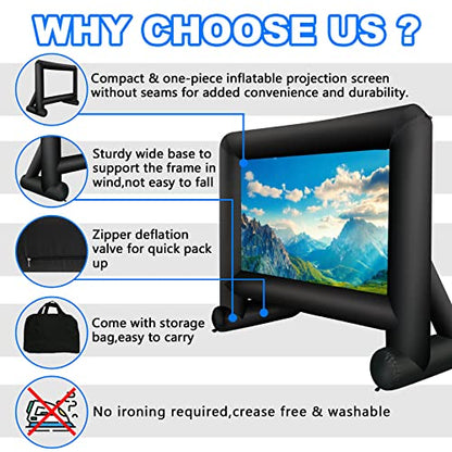 GZKYYLEGS Inflatable Projector Screen 14ft Inflatable Movie Screen Outdoor with Air Blower and Storage Bag, Easy Set up, Front and Rear Projection for Outdoor Movie Night Backyard Pool Fun