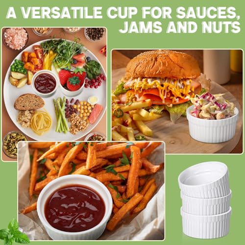 Ziliny 36 Pcs Mini Ramekins 2 oz Porcelain Souffle Oven Dishwasher Safe Small Ceramic Baking Dipping Sauce Ramekins for Charcuterie Board Creme Brulee Dishes Condiment Sauce Dipping Cups
