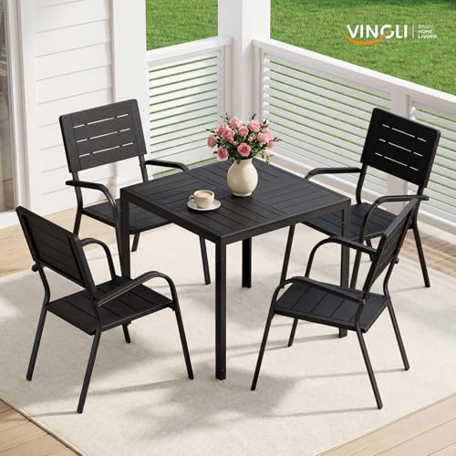 VINGLI Outdoor Patio Dining Set,5 Piece Square Table Patio Furniture Set,HDPE All-Weather Material Outdoor Dining Table and Chair for Garden, Backyard, Poolside,Black