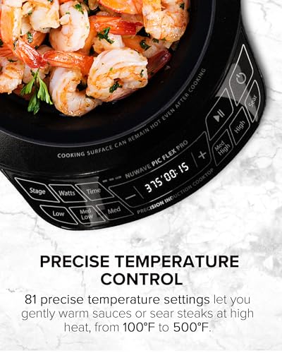 Nuwave Flex Pro 10.25” Precision Induction Cooktop with IMD Touch Display, LED, Shatter-Resistant Glass, 81 Temps (100°–500°F), 3 Wattages (600/900/1400W), Auto Shutoff, Portable Design, 30503V01